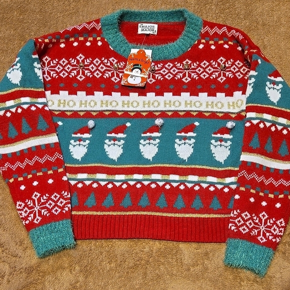 New Major Major Holiday Santa Pattern Sweater - Red and Green Size Large - Picture 1 of 4
